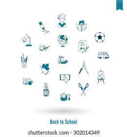 School and Education Icon Set. Flat design style. Vector