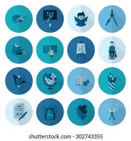 School and Education Icon Set. Flat design style. Vector