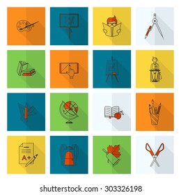 School and Education Icon Set. Flat design style. Vector