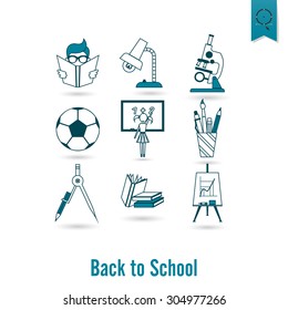 School and Education Icon Set. Flat design style. Vector