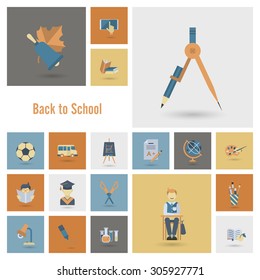 School and Education Icon Set. Flat design style. Vector