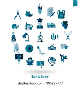 School and Education Icon Set. Flat design style. Vector