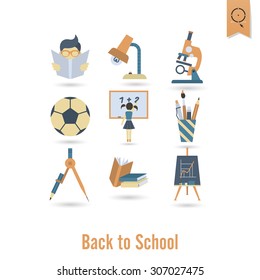 School and Education Icon Set. Flat design style. Vector