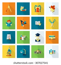 School and Education Icon Set. Flat design style. Vector