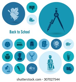 School and Education Icon Set. Flat design style. Vector