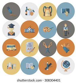 School and Education Icon Set. Flat design style. Vector