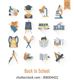 School and Education Icon Set. Flat design style. Vector