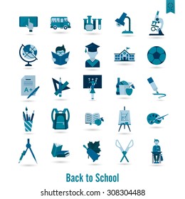 School and Education Icon Set. Flat design style. Vector