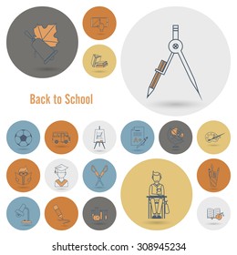 School and Education Icon Set. Flat design style. Vector