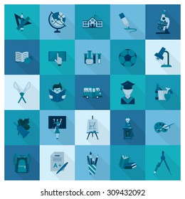 School and Education Icon Set. Flat design style. Vector