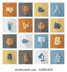 School and Education Icon Set. Flat design style. Vector