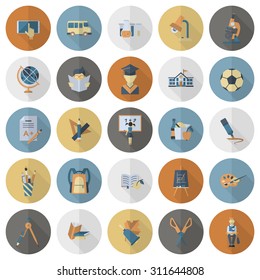 School and Education Icon Set. Flat design style. Vector