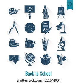 School and Education Icon Set. Flat design style. Vector