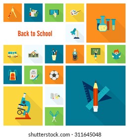 School and Education Icon Set. Flat design style. Vector
