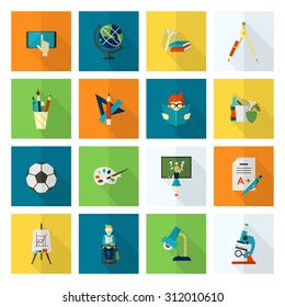 School and Education Icon Set. Flat design style. Vector