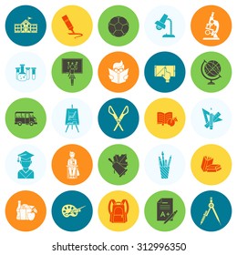 School and Education Icon Set. Flat design style. Vector