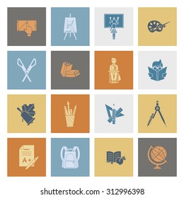 School and Education Icon Set. Flat design style. Vector
