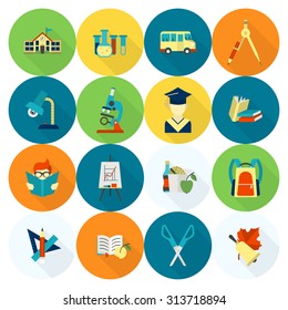 School and Education Icon Set. Flat design style. Vector