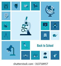 School and Education Icon Set. Flat design style. Vector