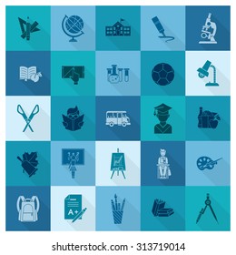 School and Education Icon Set. Flat design style. Vector