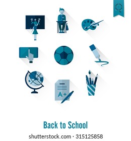 School and Education Icon Set. Flat design style. Vector