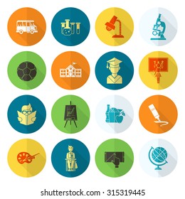 School and Education Icon Set. Flat design style. Vector