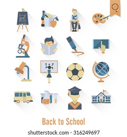 School and Education Icon Set. Flat design style. Vector
