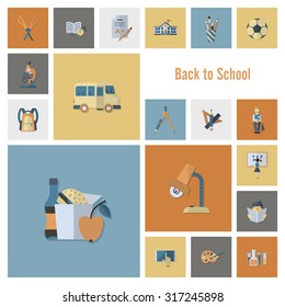 School and Education Icon Set. Flat design style. Vector