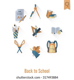 School and Education Icon Set. Flat design style. Vector