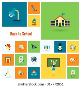 School and Education Icon Set. Flat design style. Vector