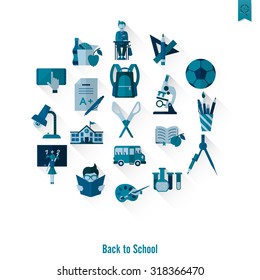 School and Education Icon Set. Flat design style. Vector
