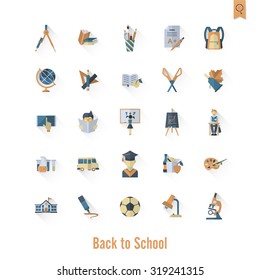 School and Education Icon Set. Flat design style. Vector