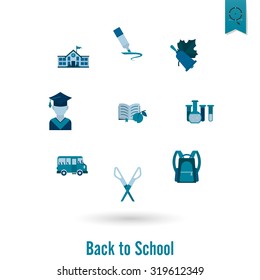 School and Education Icon Set. Flat design style. Vector