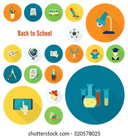 School and Education Icon Set. Flat design style. Vector