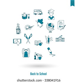 School and Education Icon Set. Flat design style. Vector