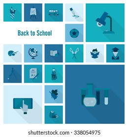 School and Education Icon Set. Flat design style. Vector