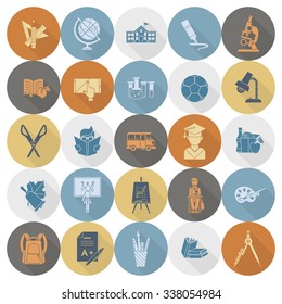 School and Education Icon Set. Flat design style. Vector