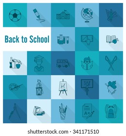 School and Education Icon Set. Flat design style. Vector