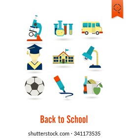 School and Education Icon Set. Flat design style. Vector