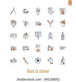 School and Education Icon Set. Flat design style. Vector