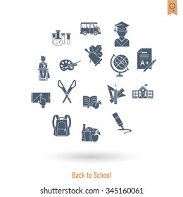 School and Education Icon Set. Flat design style. Vector