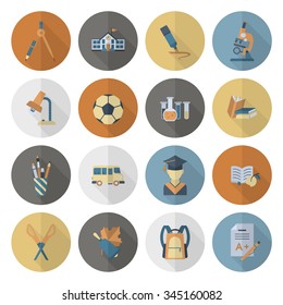 School and Education Icon Set. Flat design style. Vector