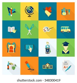 School and Education Icon Set. Flat design style. Vector