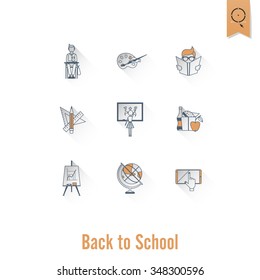 School and Education Icon Set. Flat design style. Vector