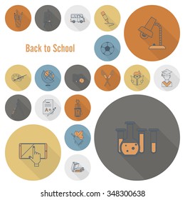 School and Education Icon Set. Flat design style. Vector