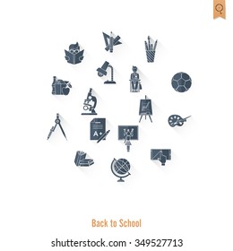 School and Education Icon Set. Flat design style. Vector