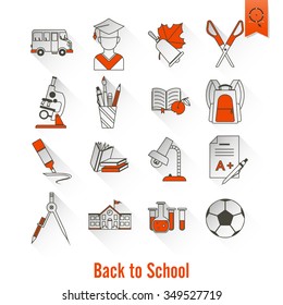 School and Education Icon Set. Flat design style. Vector