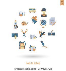 School and Education Icon Set. Flat design style. Vector