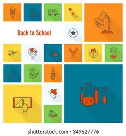 School and Education Icon Set. Flat design style. Vector