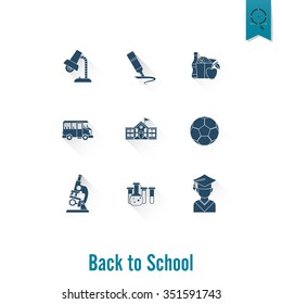 School and Education Icon Set. Flat design style. Vector